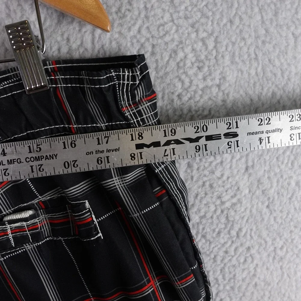 Ocean Pacific OP‎ Mens Plaid Cargo Board Shorts Black Red White Size L 36-38